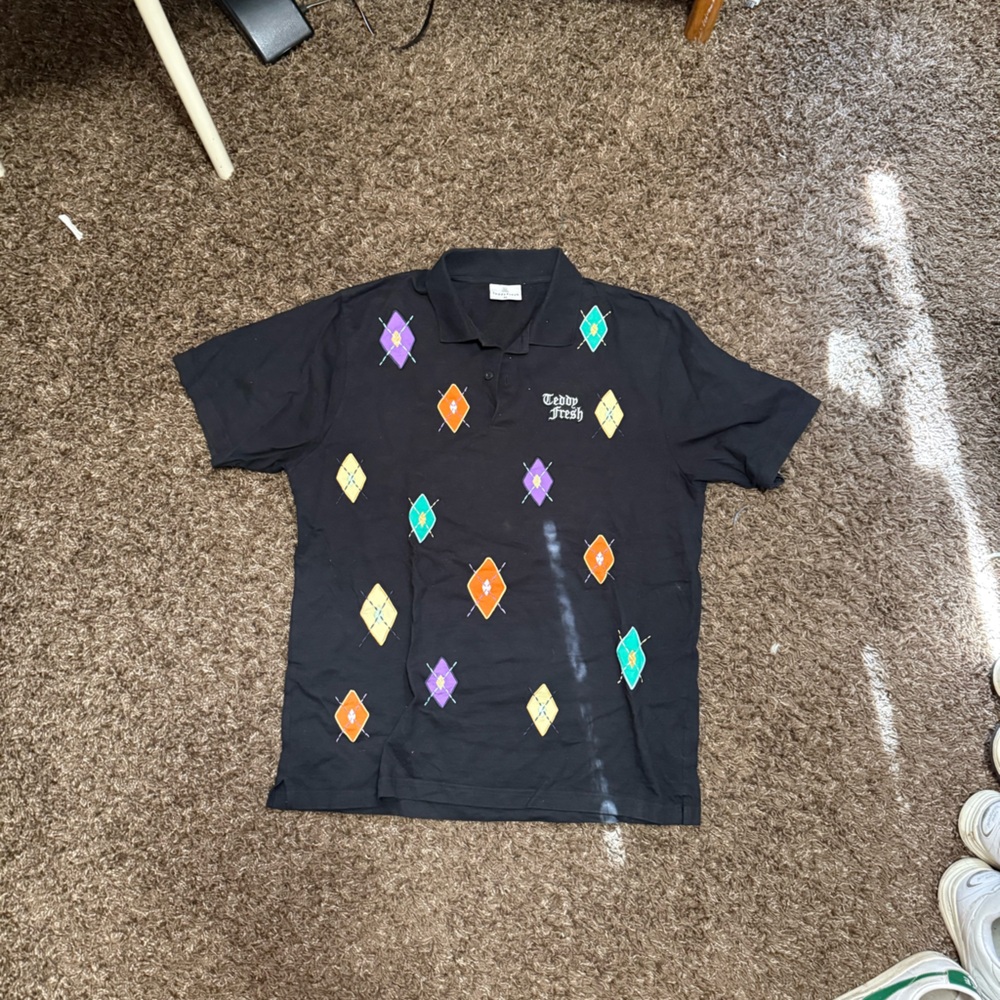 Teddy Fresh Black Polo with Colorful Diamond Pattern